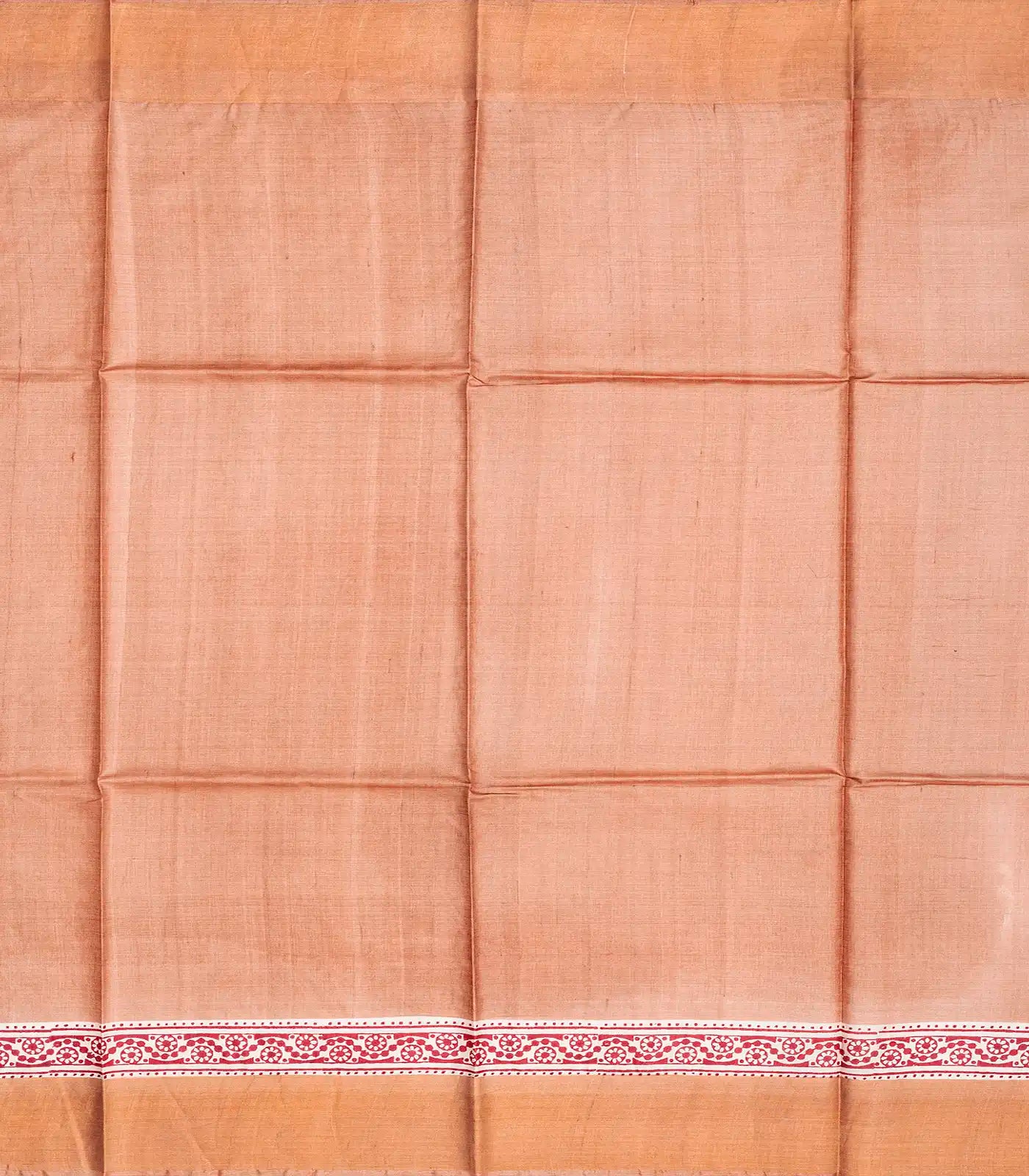 Red Handloom Tussar Silk Saree With Printed Floral Vine Motifs-Red