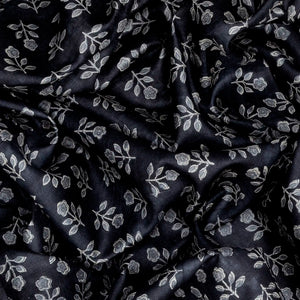 Black Handloom Tussar Silk Saree With Printed Floral Motifs-Black