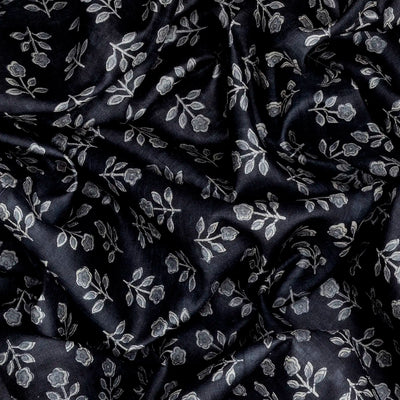 Black Handloom Tussar Silk Saree With Printed Floral Motifs-Black
