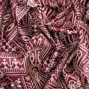 Chestnut Pink Handloom Tussar Silk Saree With Printed Tribal Motifs-Chestnut Pink