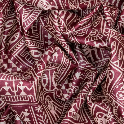 Chestnut Pink Handloom Tussar Silk Saree With Printed Tribal Motifs-Chestnut Pink