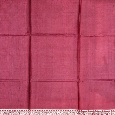 Chestnut Pink Handloom Tussar Silk Saree With Printed Tribal Motifs-Chestnut Pink