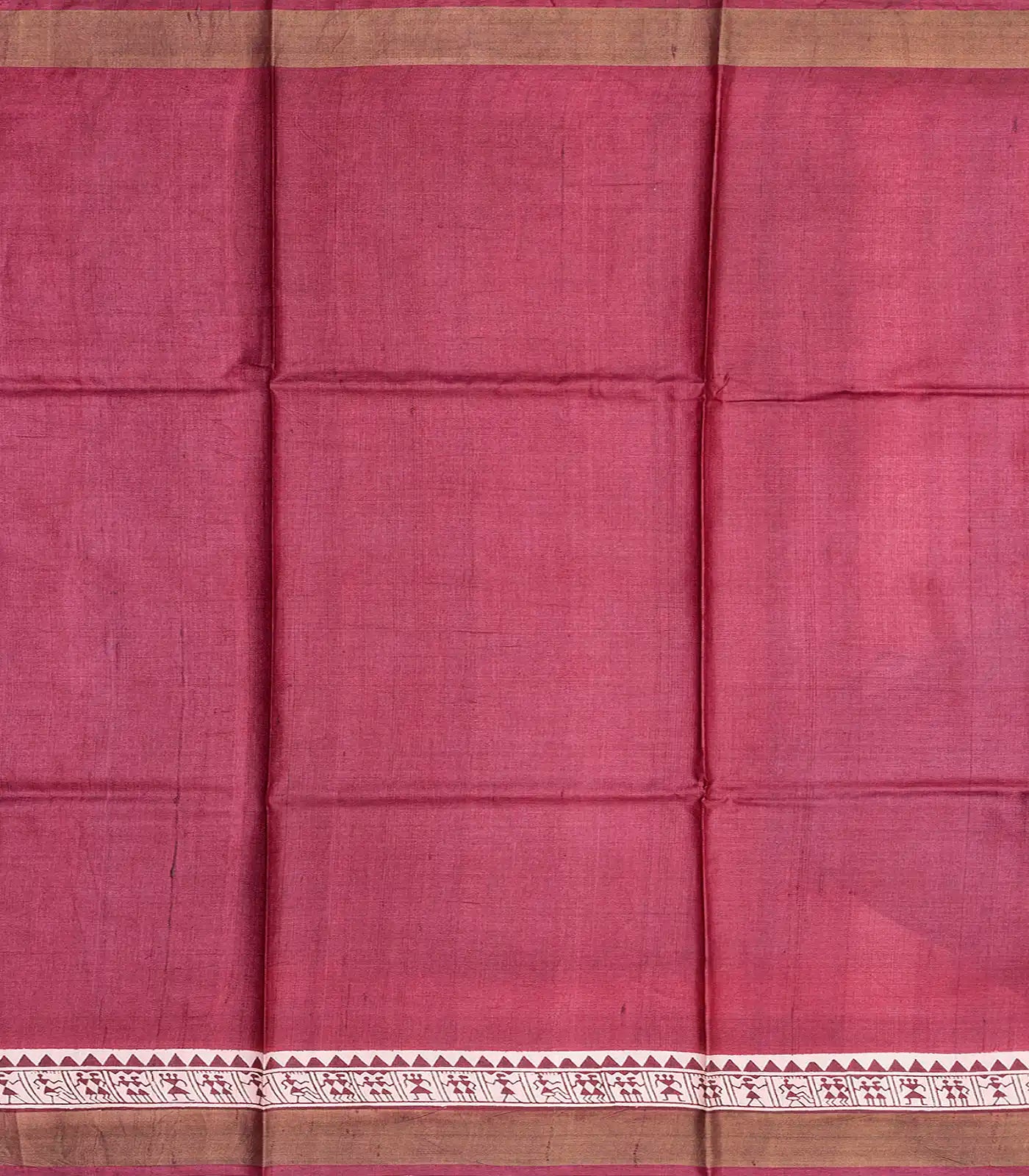 Chestnut Pink Handloom Tussar Silk Saree With Printed Tribal Motifs-Chestnut Pink