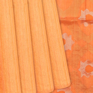Orange Handloom Jute Saree With Zari Stripes-Orange