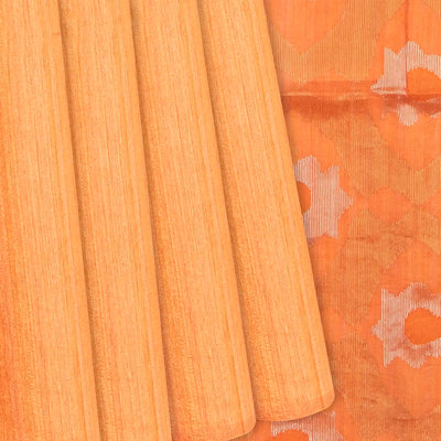 Orange Handloom Jute Saree With Zari Stripes-Orange