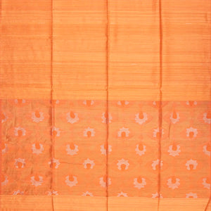 Orange Handloom Jute Saree With Zari Stripes-Orange