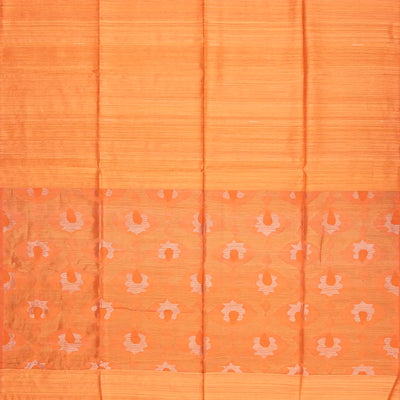 Orange Handloom Jute Saree With Zari Stripes-Orange