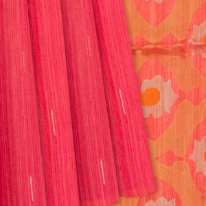 Dark Peach Handloom Jute Saree With Stripe Buttas-Dark Peach