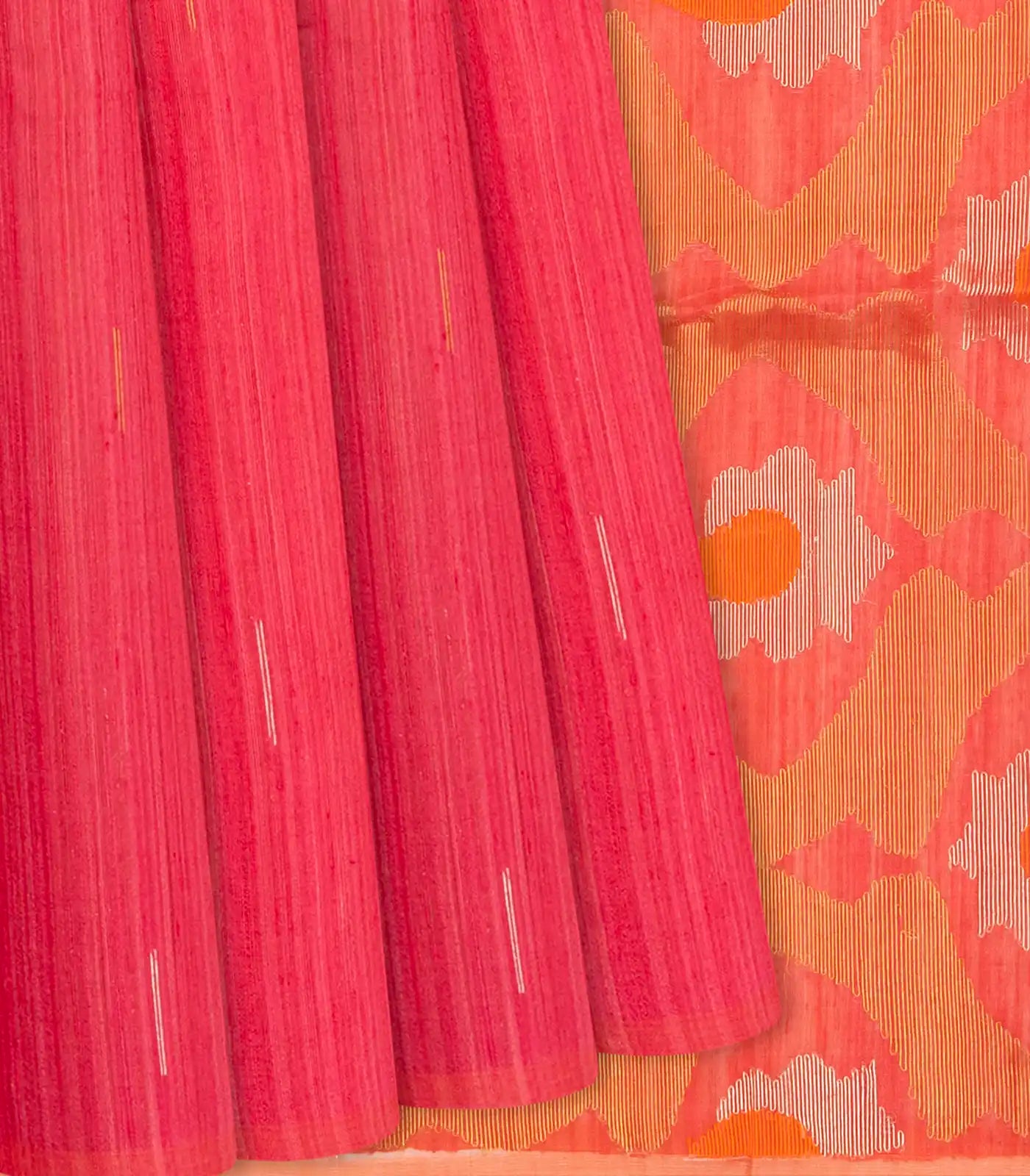 Dark Peach Handloom Jute Saree With Stripe Buttas-Dark Peach