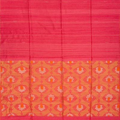 Dark Peach Handloom Jute Saree With Stripe Buttas-Dark Peach