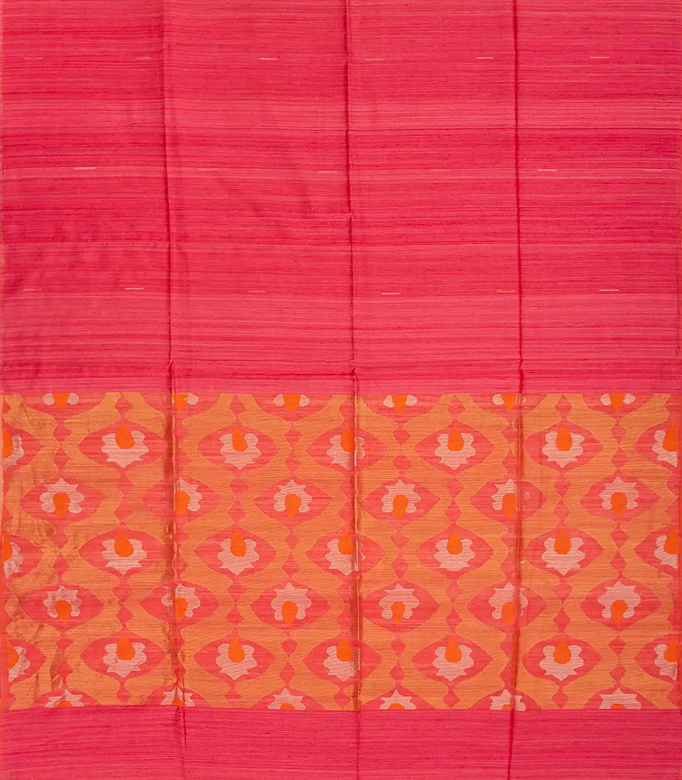 Dark Peach Handloom Jute Saree With Stripe Buttas-Dark Peach