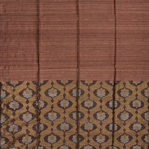 Brown Handloom Jute Saree With Stripe Buttas-Brown