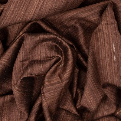 Brown Handloom Jute Saree With Stripe Buttas-Brown