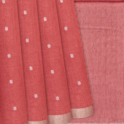 Chestnut Pink Handloom Munga Tussar Silk Saree With Kamalam Motifs-Chestnut Pink