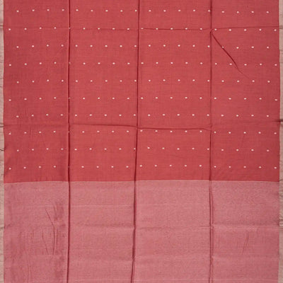 Chestnut Pink Handloom Munga Tussar Silk Saree With Kamalam Motifs-Chestnut Pink