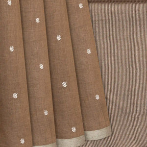 Taupe Handloom MungaTussar Silk Saree With Kamalam Motifs-Taupe