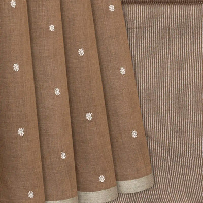 Taupe Handloom MungaTussar Silk Saree With Kamalam Motifs-Taupe