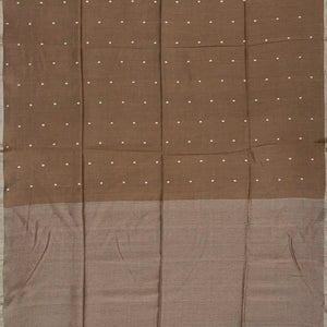 Taupe Handloom MungaTussar Silk Saree With Kamalam Motifs-Taupe