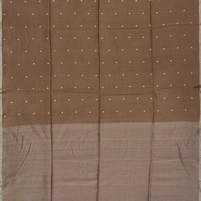 Taupe Handloom MungaTussar Silk Saree With Kamalam Motifs-Taupe
