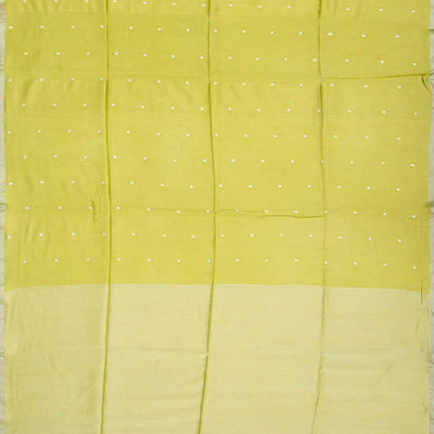 Green Handloom Munga Tussar Silk Saree With Kamalam Motifs-Green