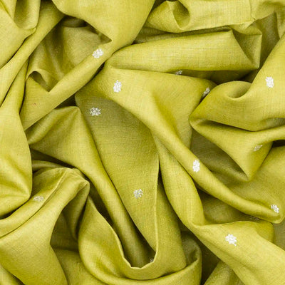 Green Handloom Munga Tussar Silk Saree With Kamalam Motifs-Green