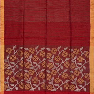 Crimson Handloom Kora Silk Saree With Stripes-Crimson