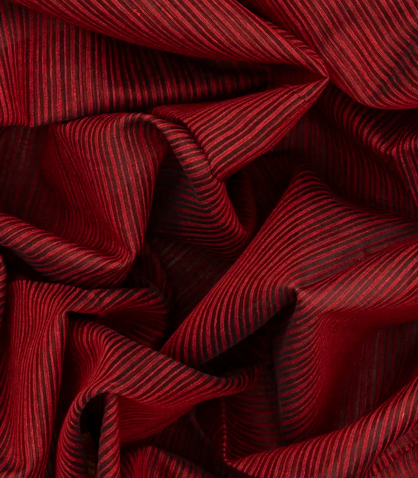 Crimson Handloom Kora Silk Saree With Stripes-Crimson