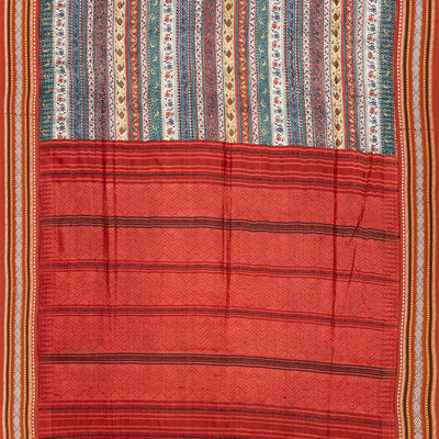 Crimson Handloom Tussar Silk Saree With Printed Floral Motifs-Crimson