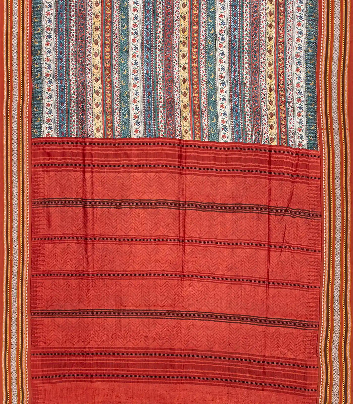 Crimson Handloom Tussar Silk Saree With Printed Floral Motifs-Crimson