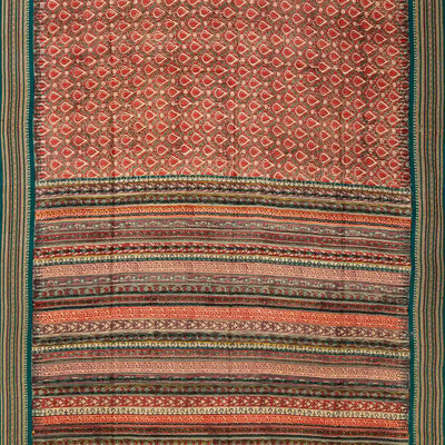 Red Handloom Tussar Silk Saree With Printed Floral Motifs-Red