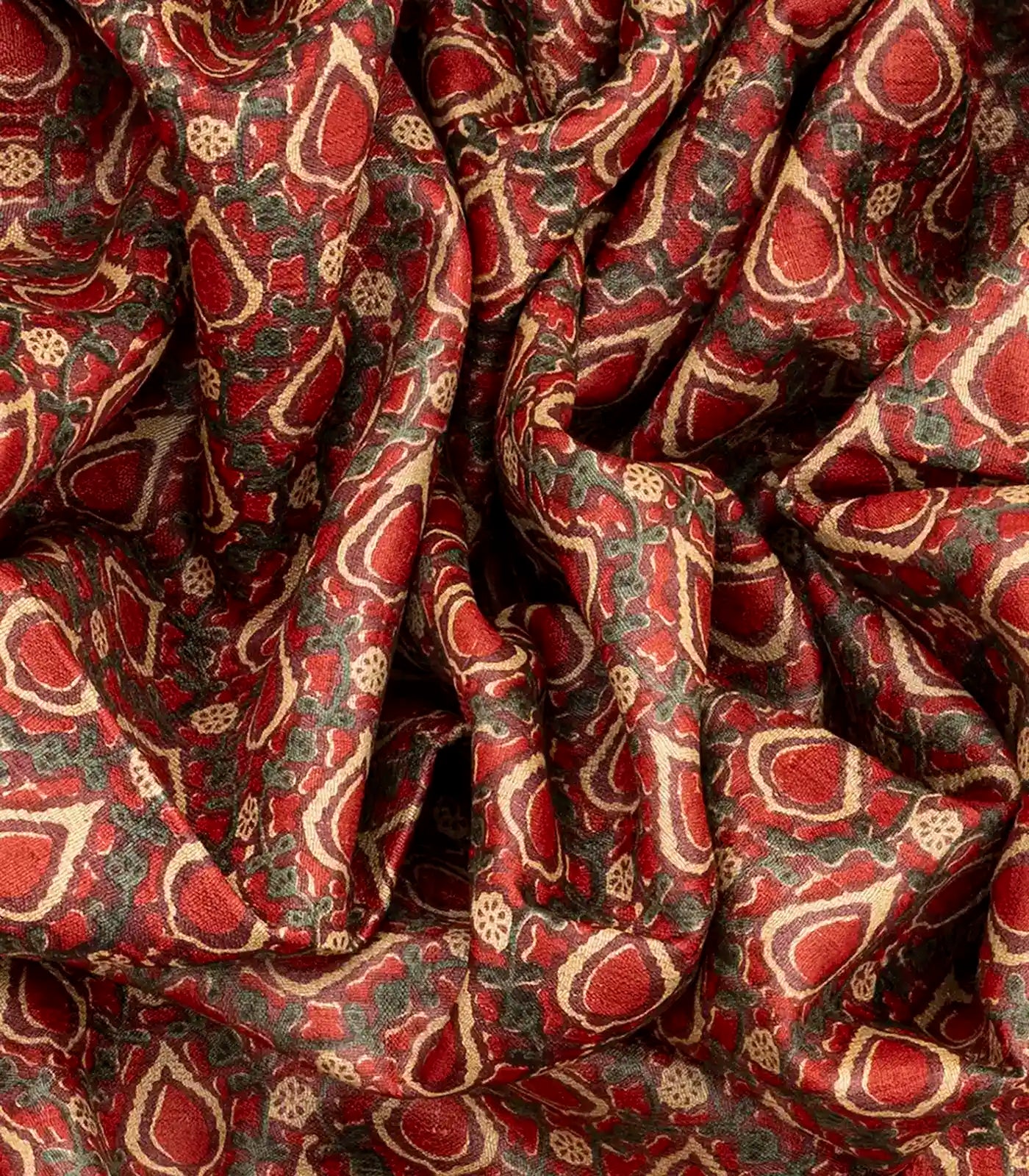 Red Handloom Tussar Silk Saree With Printed Floral Motifs-Red
