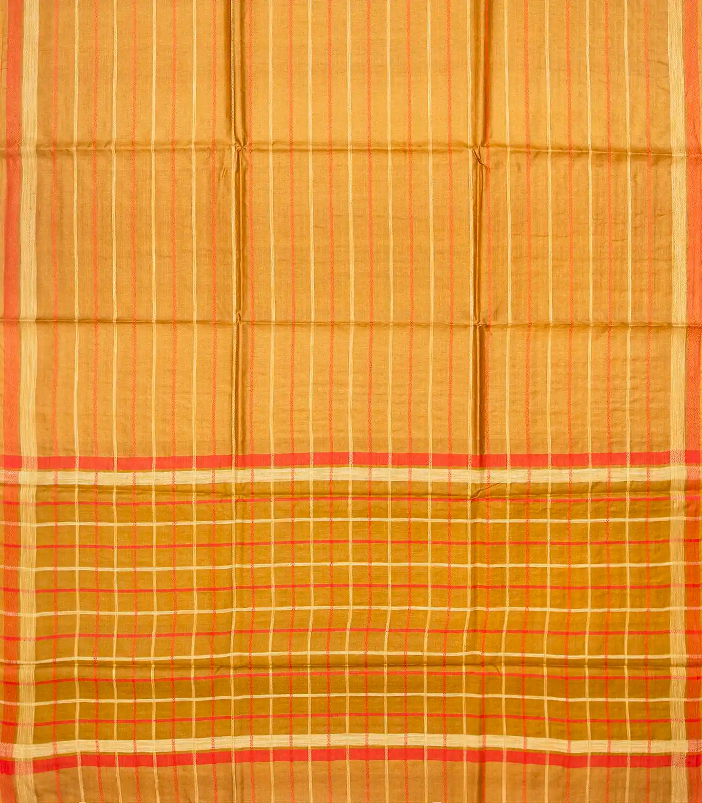 Mustard Handwoven Tussar Silk Saree With Stripes-Mustard