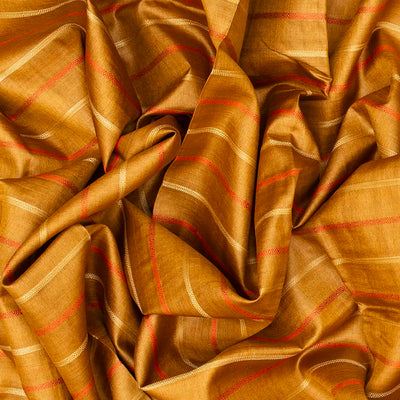 Mustard Handwoven Tussar Silk Saree With Stripes-Mustard