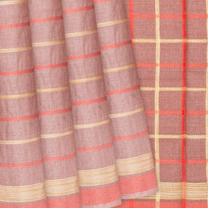 Taupe Handwoven Tussar Silk Saree With Stripes-Taupe