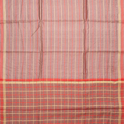 Taupe Handwoven Tussar Silk Saree With Stripes-Taupe