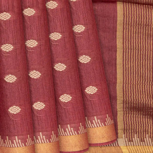 Chestnut Pink Handwoven Tussar Silk Saree With Floral Motifs-Chestnut Pink