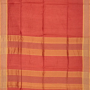 Orange Handwoven Tussar Silk Saree With Striped Pallu-Orange