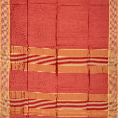Orange Handwoven Tussar Silk Saree With Striped Pallu-Orange
