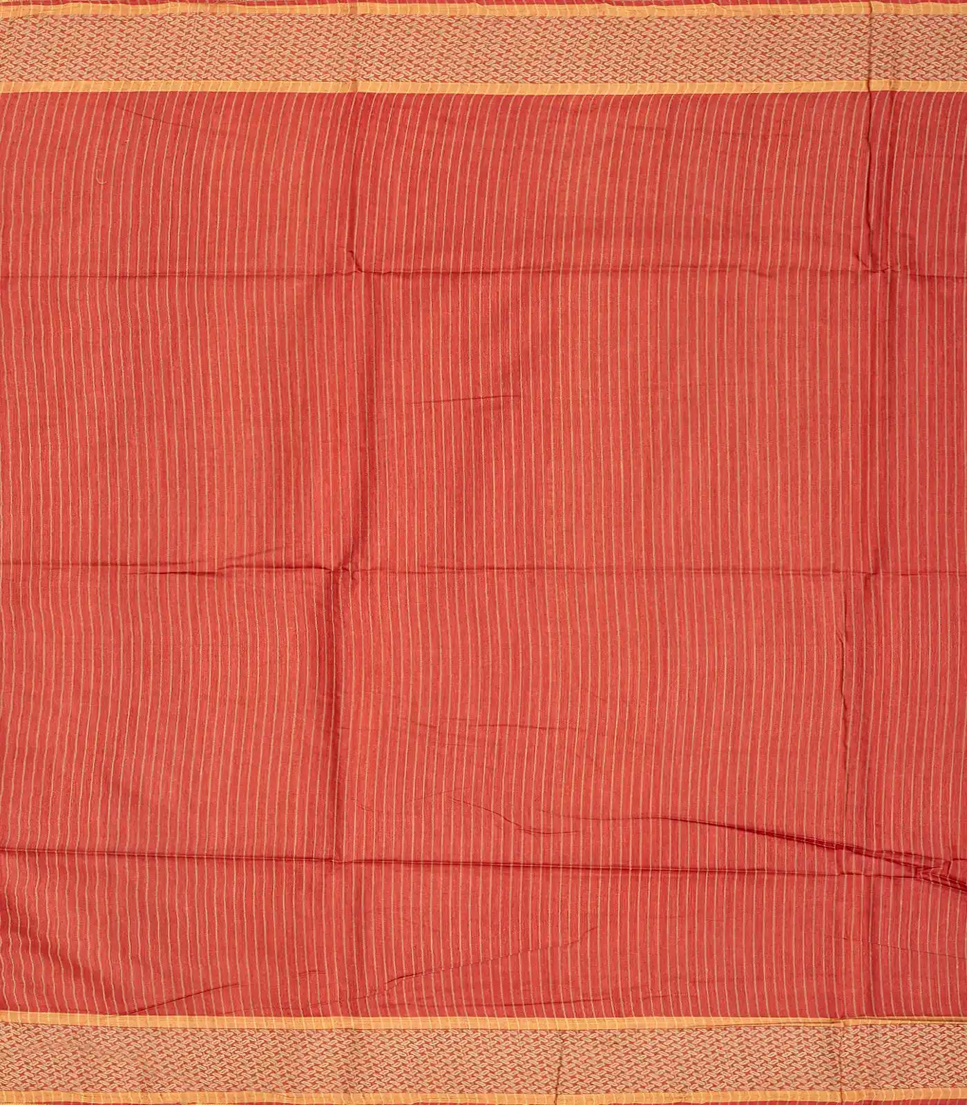 Orange Handwoven Tussar Silk Saree With Striped Pallu-Orange
