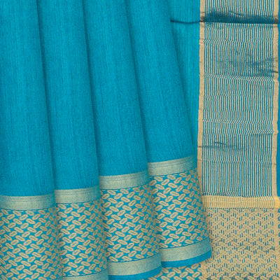 Sky Blue Handwoven Tussar Silk Saree With Striped Pallu-Sky Blue