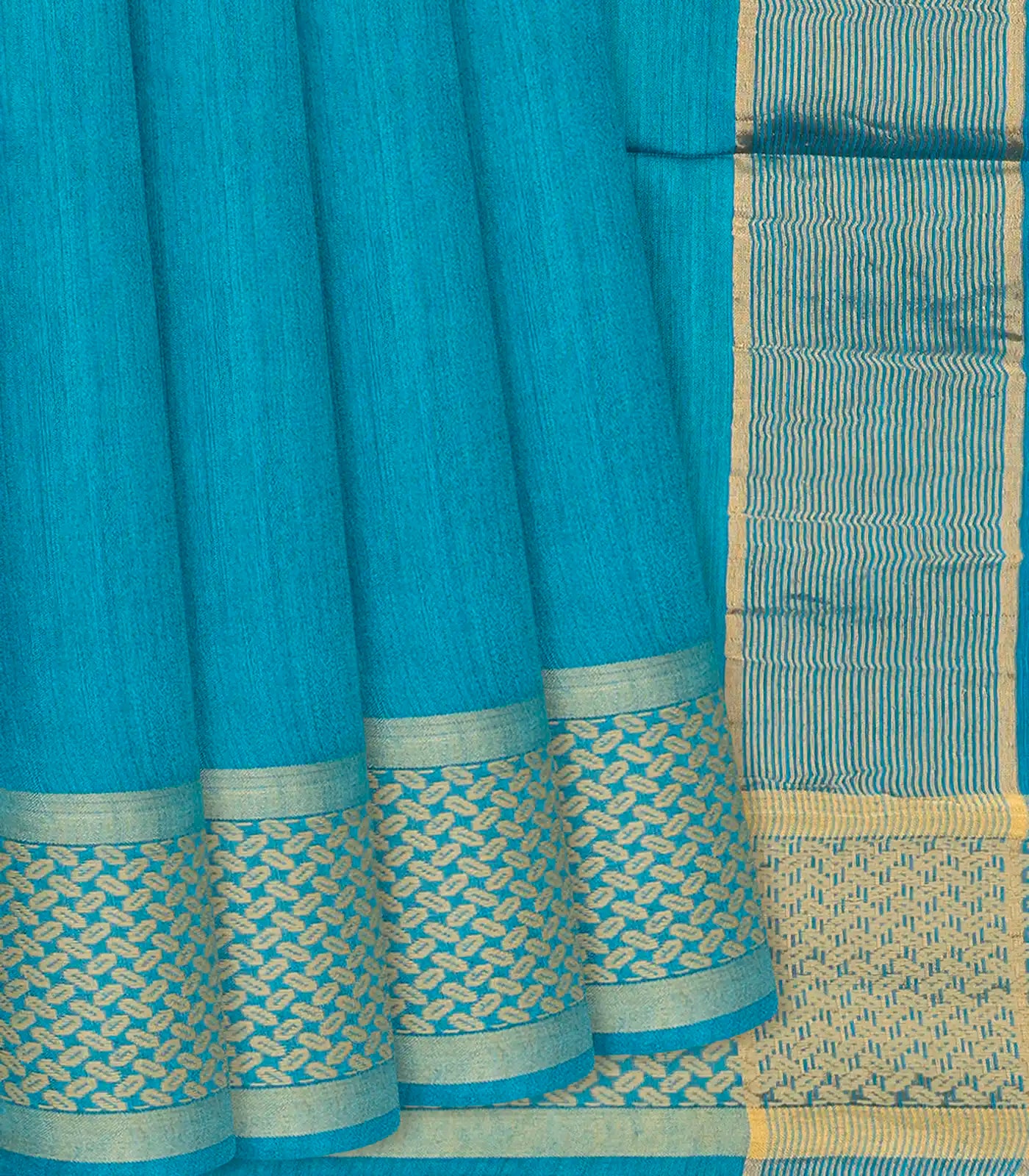Sky Blue Handwoven Tussar Silk Saree With Striped Pallu-Sky Blue