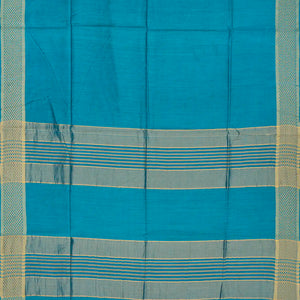 Sky Blue Handwoven Tussar Silk Saree With Striped Pallu-Sky Blue