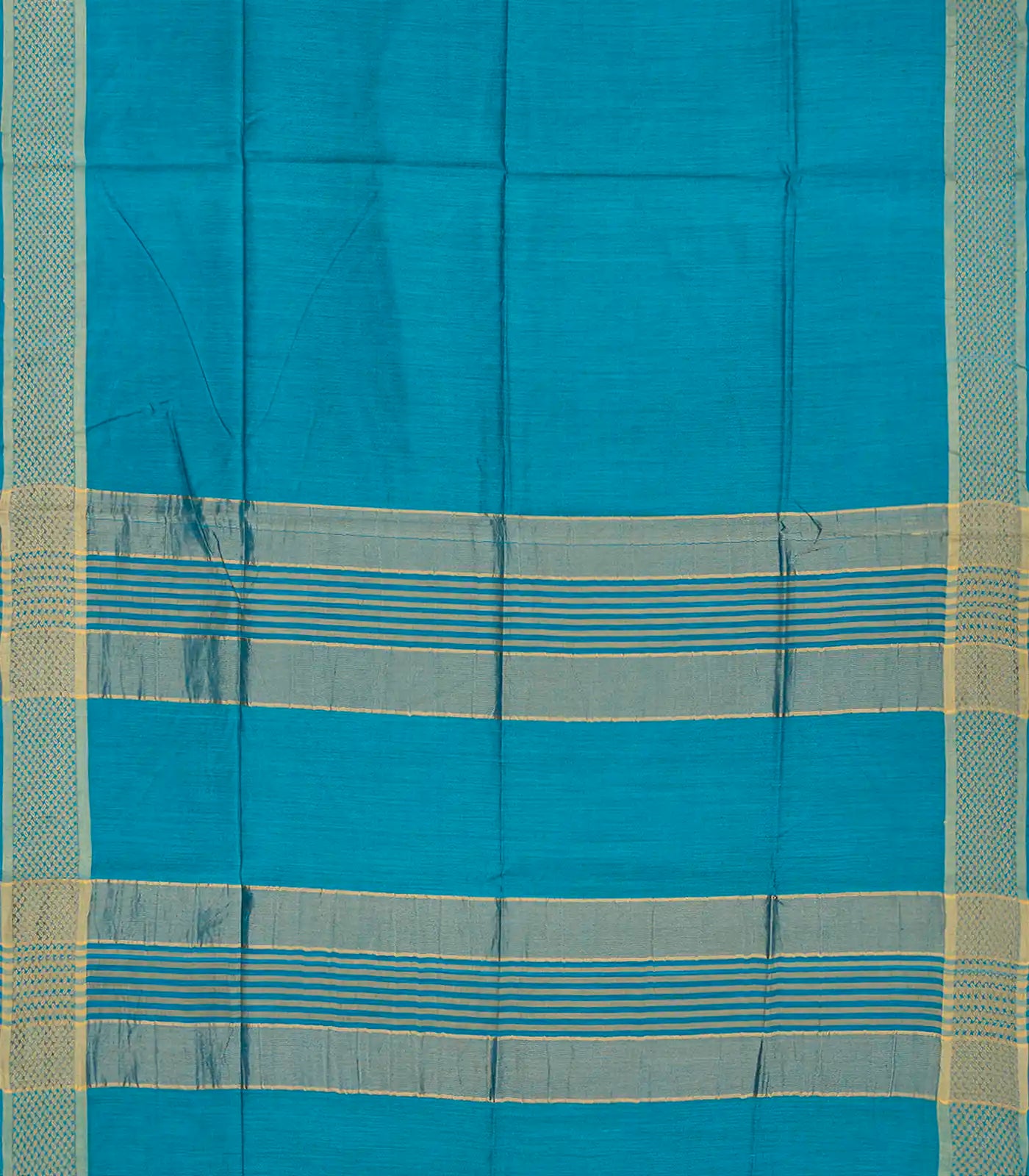 Sky Blue Handwoven Tussar Silk Saree With Striped Pallu-Sky Blue