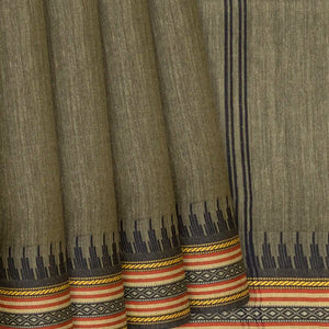 Sage Green Handwoven Tussar Silk Saree With Temple Border-Sage Green