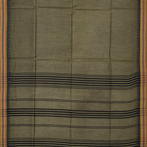 Sage Green Handwoven Tussar Silk Saree With Temple Border-Sage Green