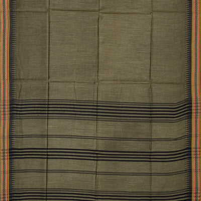 Sage Green Handwoven Tussar Silk Saree With Temple Border-Sage Green