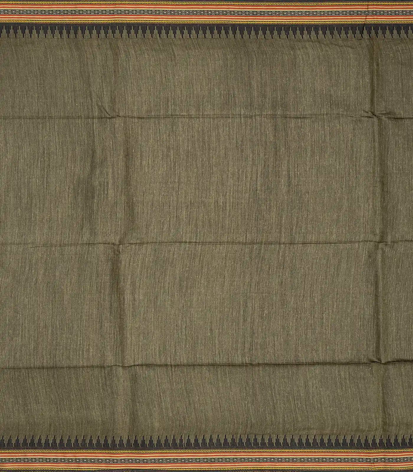 Sage Green Handwoven Tussar Silk Saree With Temple Border-Sage Green