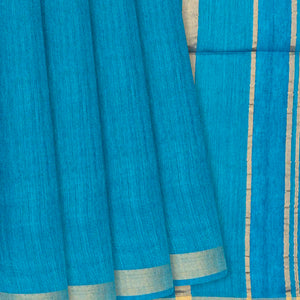 Sky Blue Handwoven Plain Tussar Silk Saree -Sky Blue