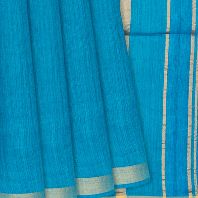 Sky Blue Handwoven Plain Tussar Silk Saree -Sky Blue