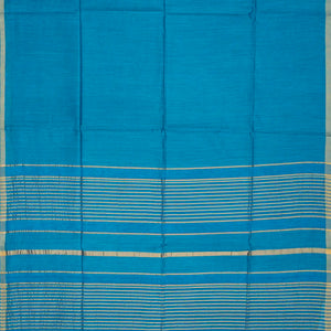 Sky Blue Handwoven Plain Tussar Silk Saree -Sky Blue